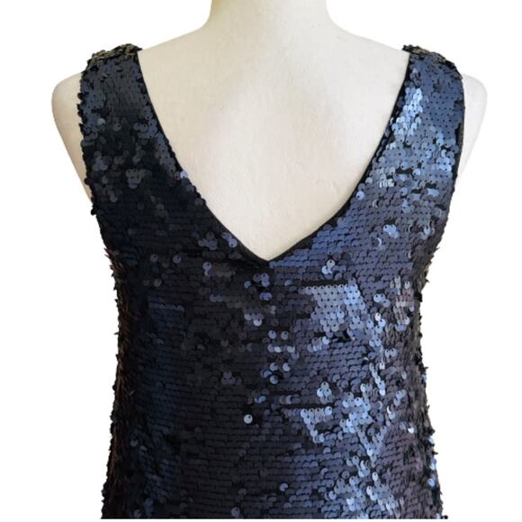 K/Lab Dress Navy Blue Sequins V-Neck Sleeveless Party Midi Dress Size Small - Picture 5 of 12